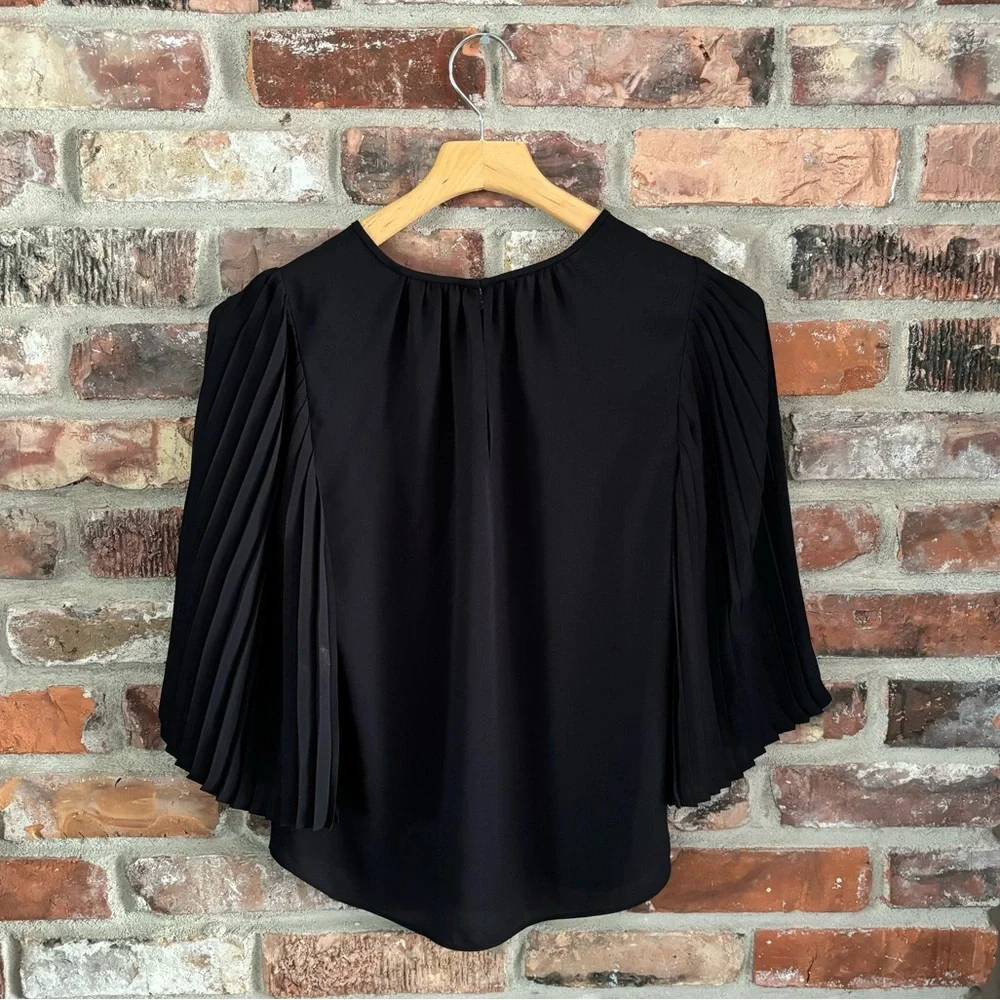 Kate Spade Black Pleat Sleeve Blouse Top, XS